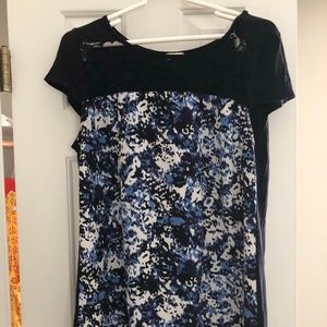 Mixed Media Blue, Black, White Blouse